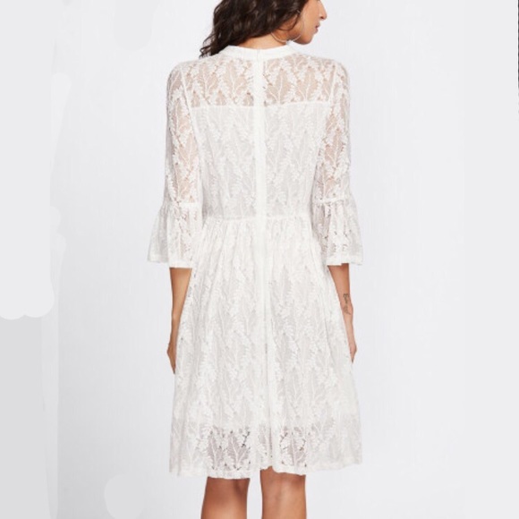 Delicate White Lace Bell Sleeve Dress - Picture 2 of 8